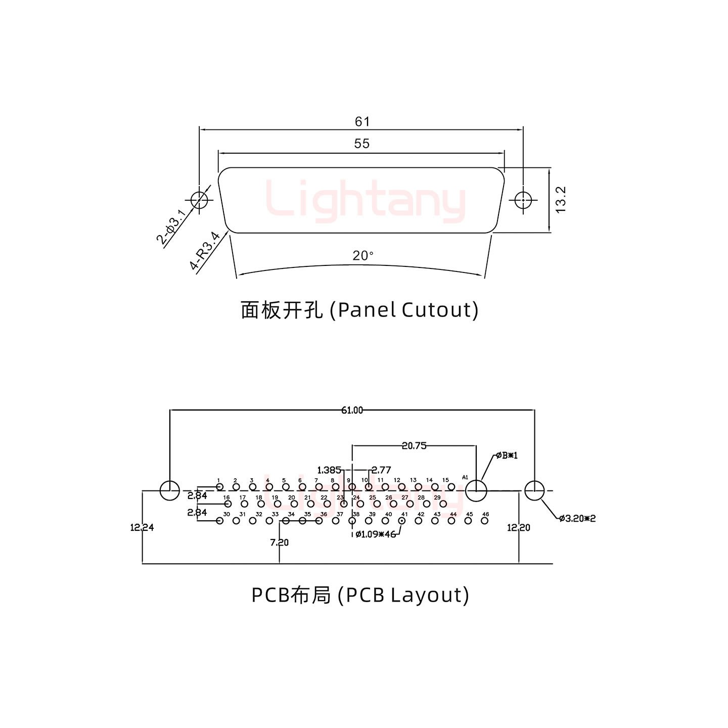 47W1公PCB弯插板/铆支架12.2/大电流30A