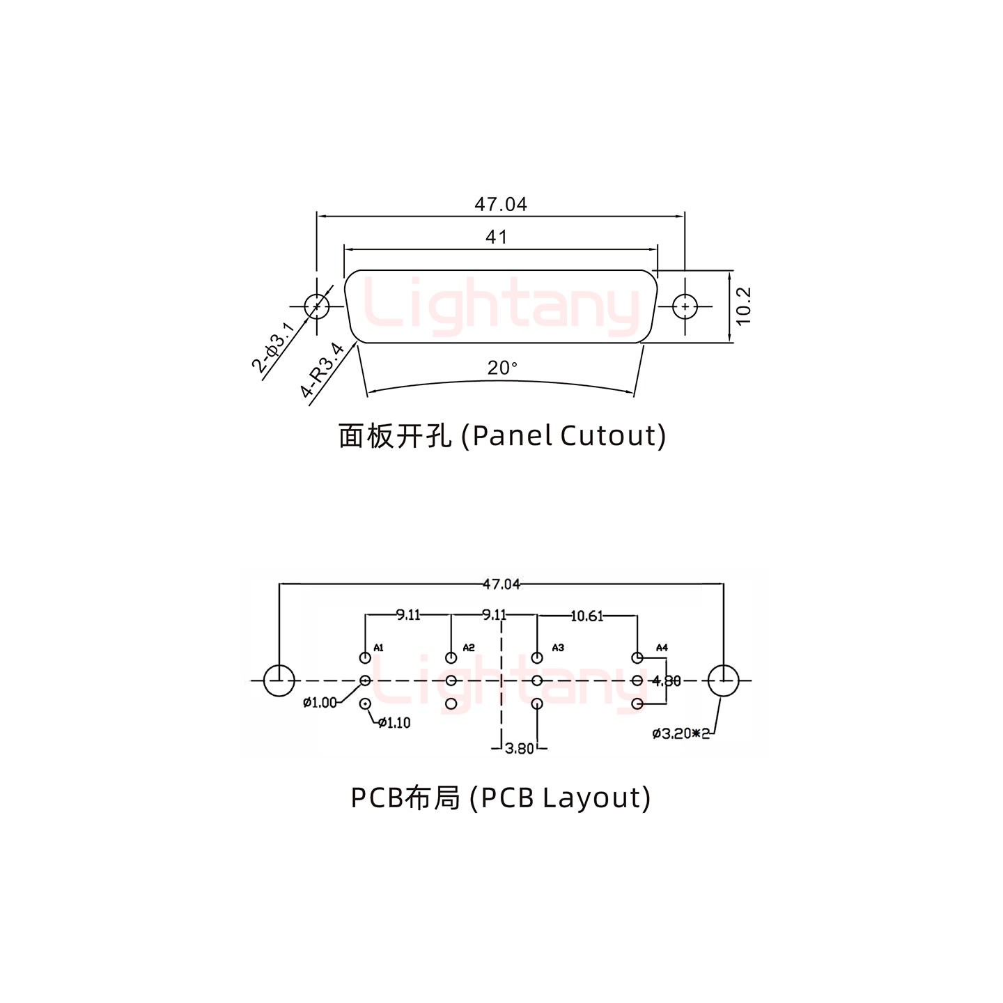 4W4公PCB直插板/铆鱼叉7.0/射频同轴75欧姆