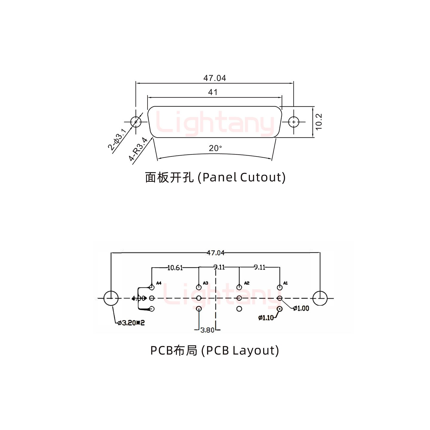 4W4母PCB直插板/铆鱼叉7.0/射频同轴50欧姆