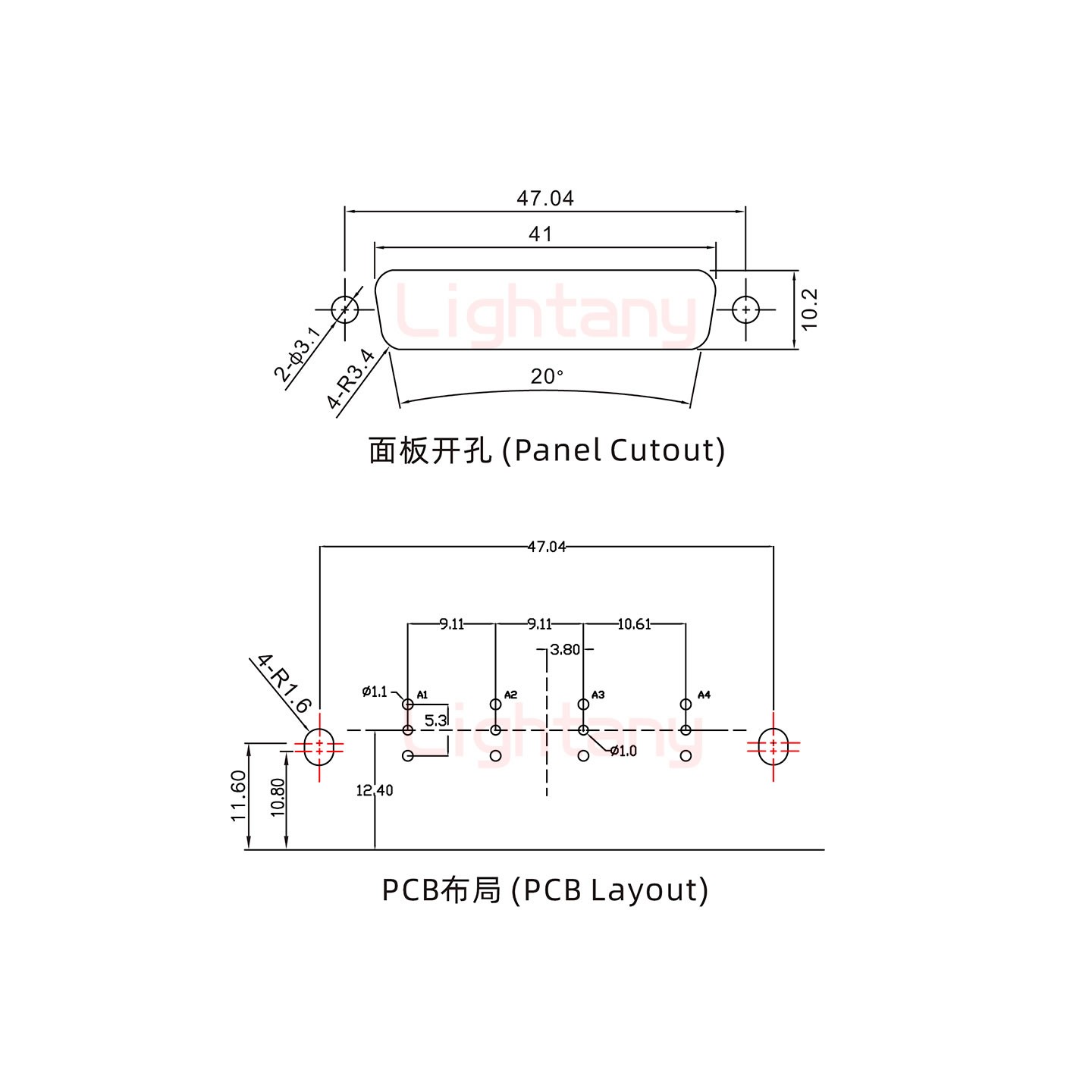 4W4公PCB弯插板/铆支架10.8/射频同轴75欧姆