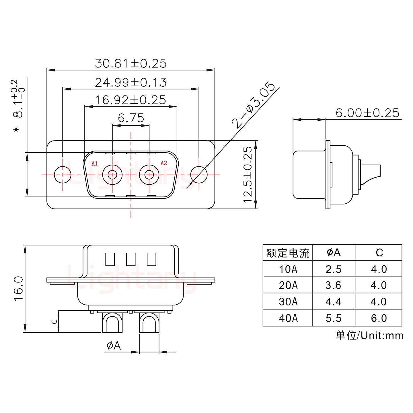 2W2公短体焊线/光孔/大电流30A