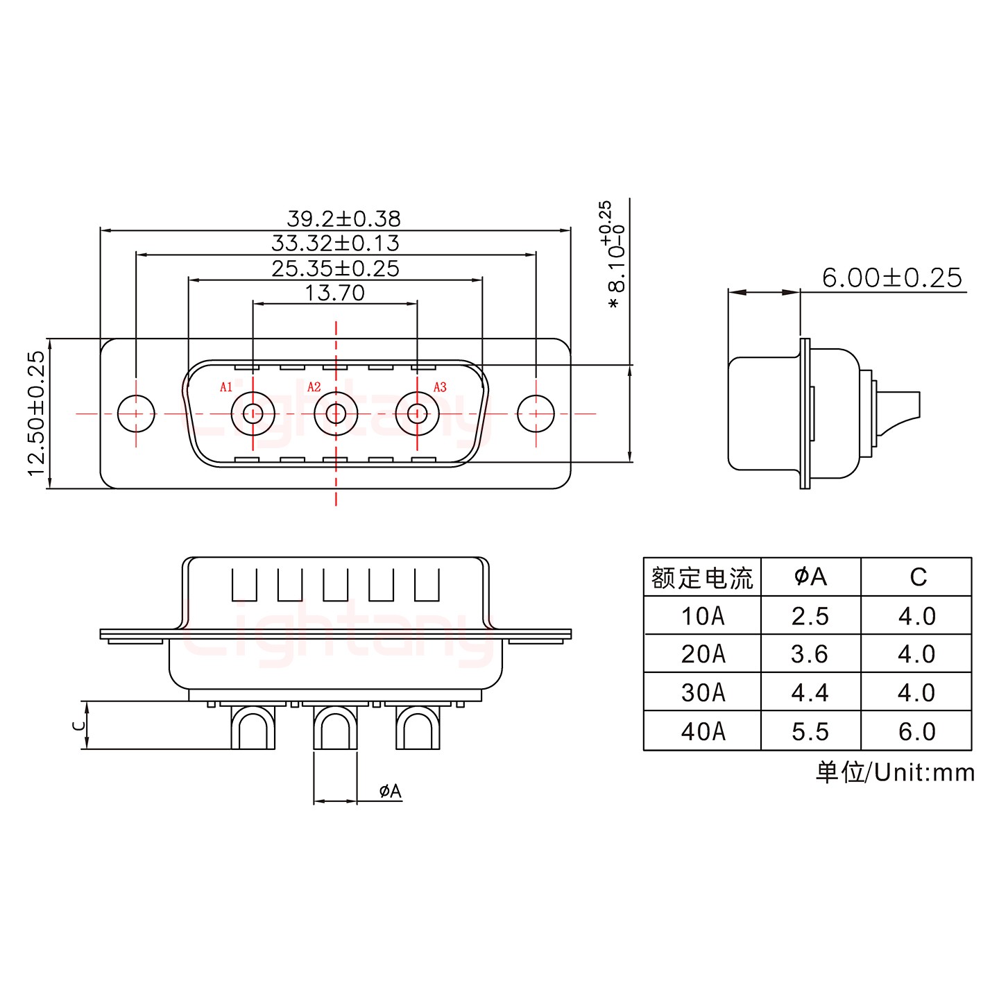 3W3公短体焊线40A+15P金属外壳1443弯出线4~12mm