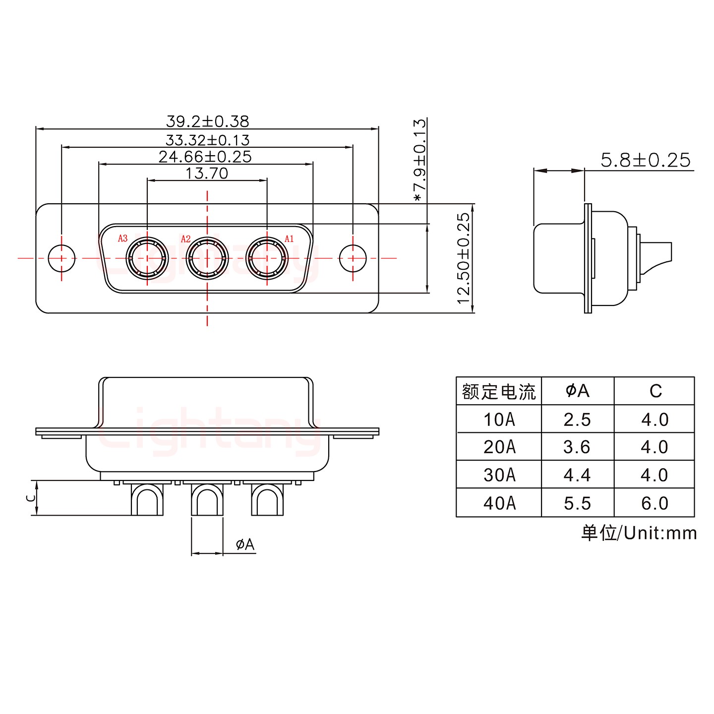 3W3母短体焊线30A+15P金属外壳1443弯出线4~12mm