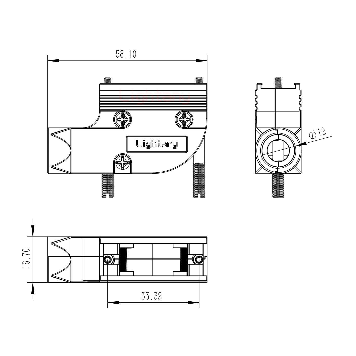 3W3母短体焊线10A+15P金属外壳1443弯出线4~12mm