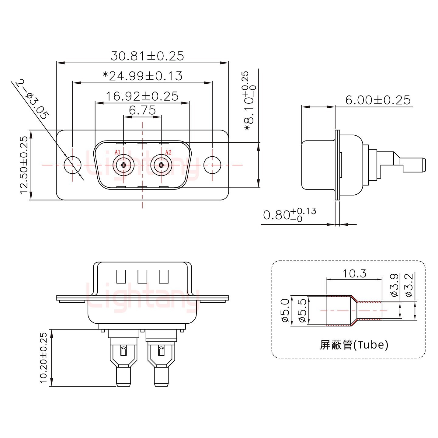 2W2母头焊线+防水接头/线径5~11mm/射频同轴50欧姆