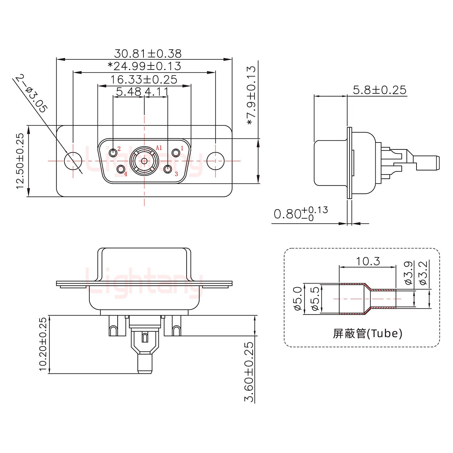 5W1母头焊线+防水接头/线径5~11mm/射频同轴50欧姆