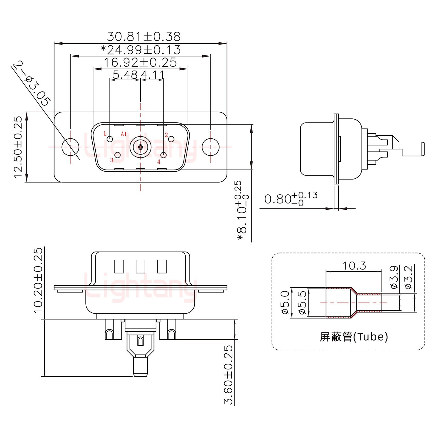 5W1公头焊线+防水接头/线径5~11mm/射频同轴50欧姆