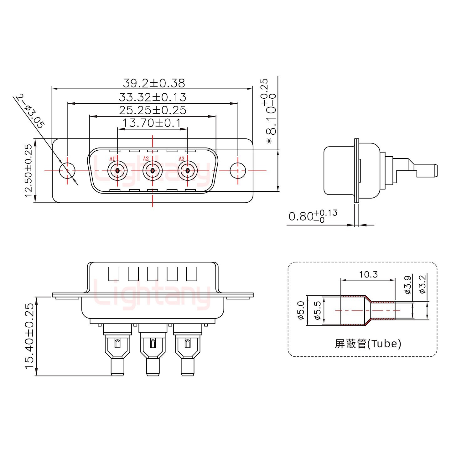 3W3公头焊线+防水接头/线径5~11mm/射频同轴50欧姆