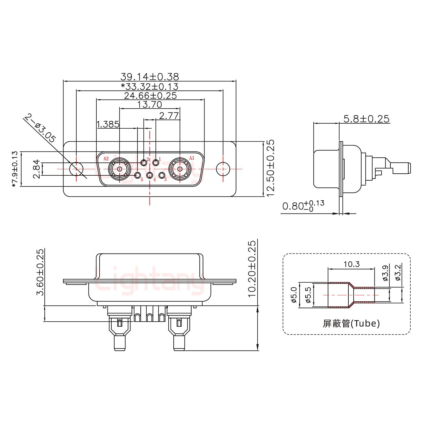 7W2母头焊线+防水接头/线径5~11mm/射频同轴75欧姆