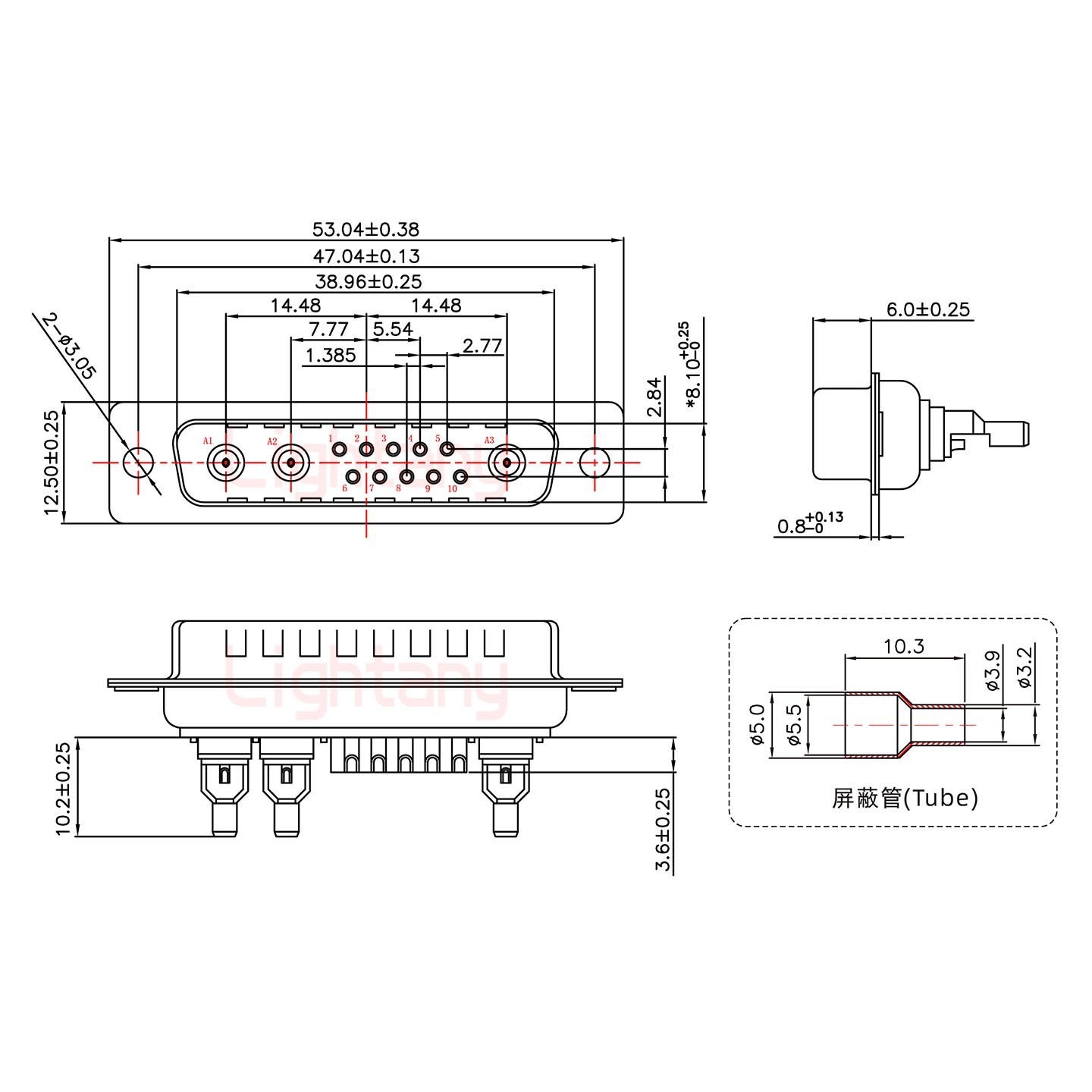 13W3公头焊线+防水接头/线径5~11mm/射频同轴75欧姆