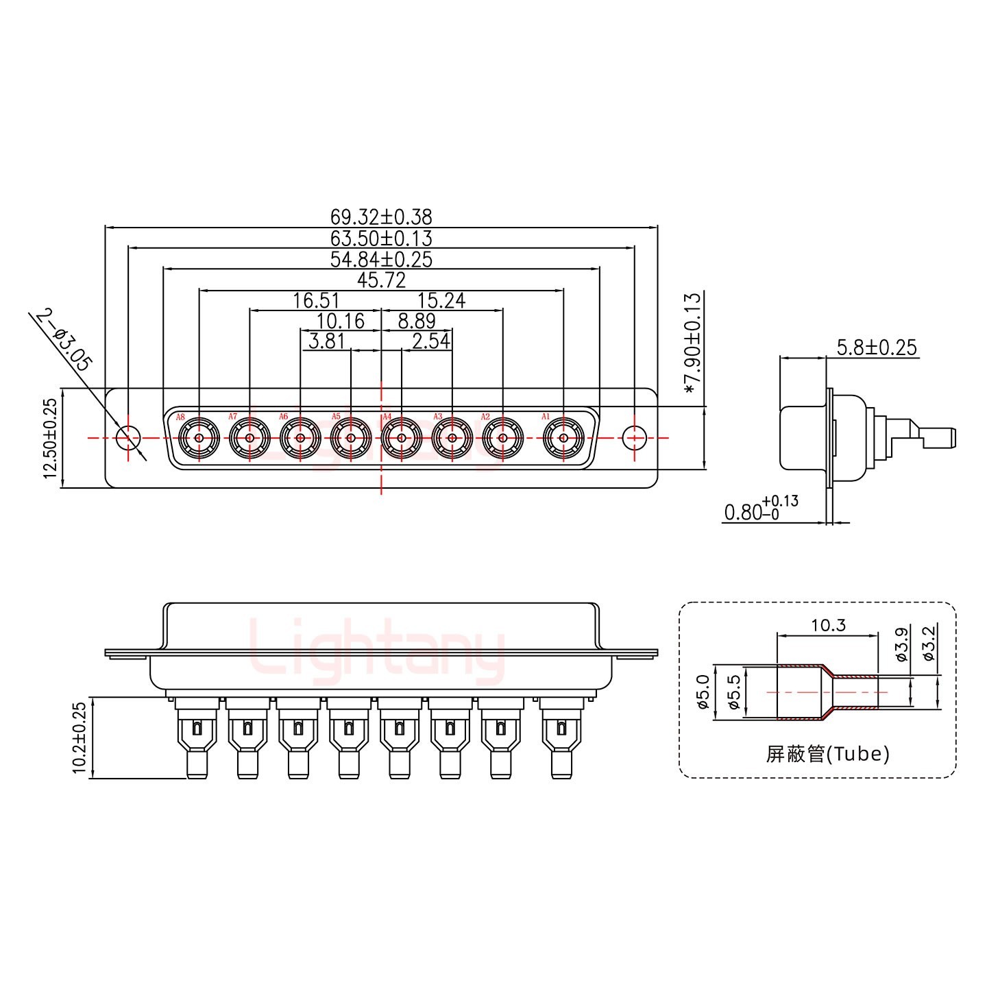 8W8母头焊线+防水接头/线径10~16mm/射频同轴50欧姆