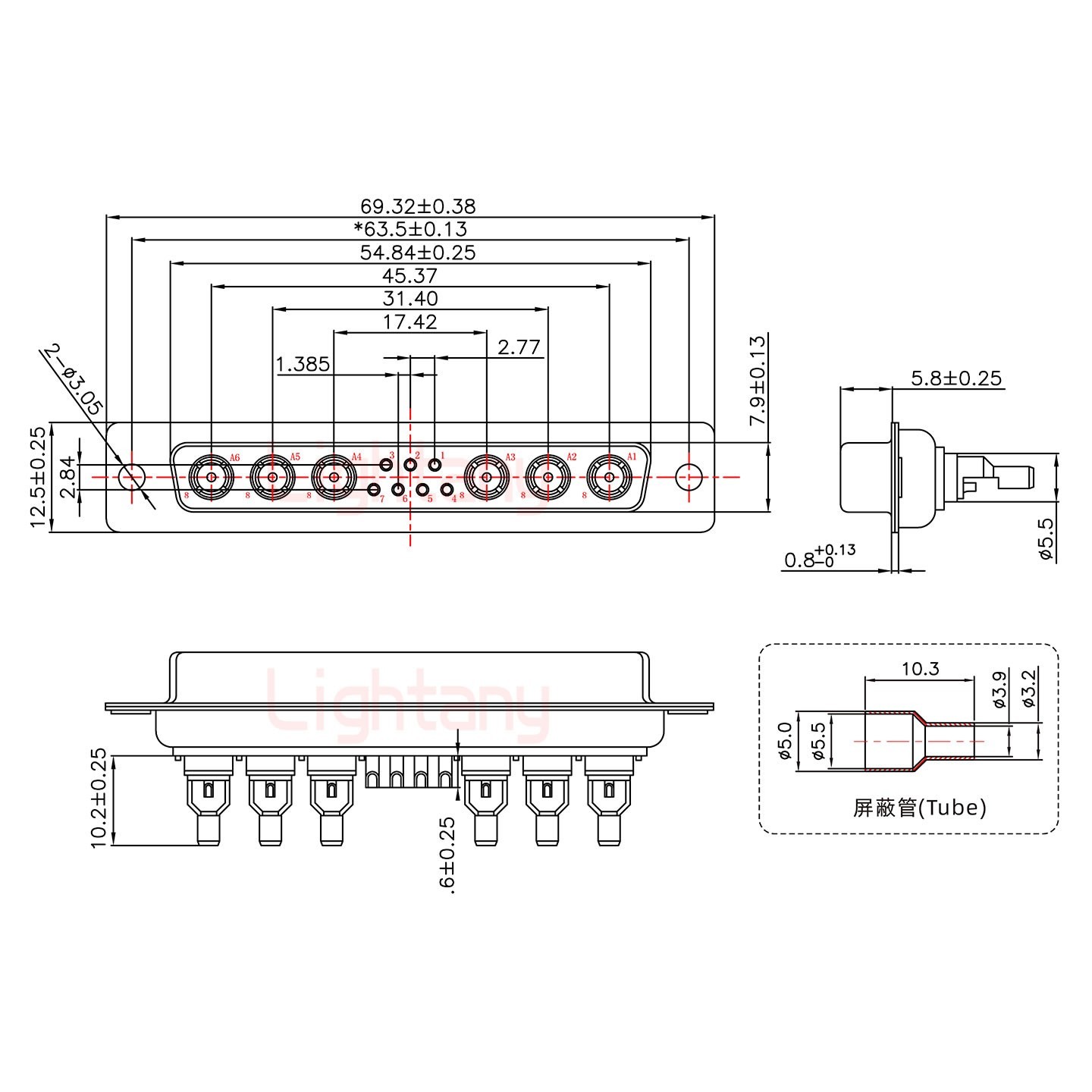 13W6A母头焊线+防水接头/线径10~16mm/射频同轴50欧姆