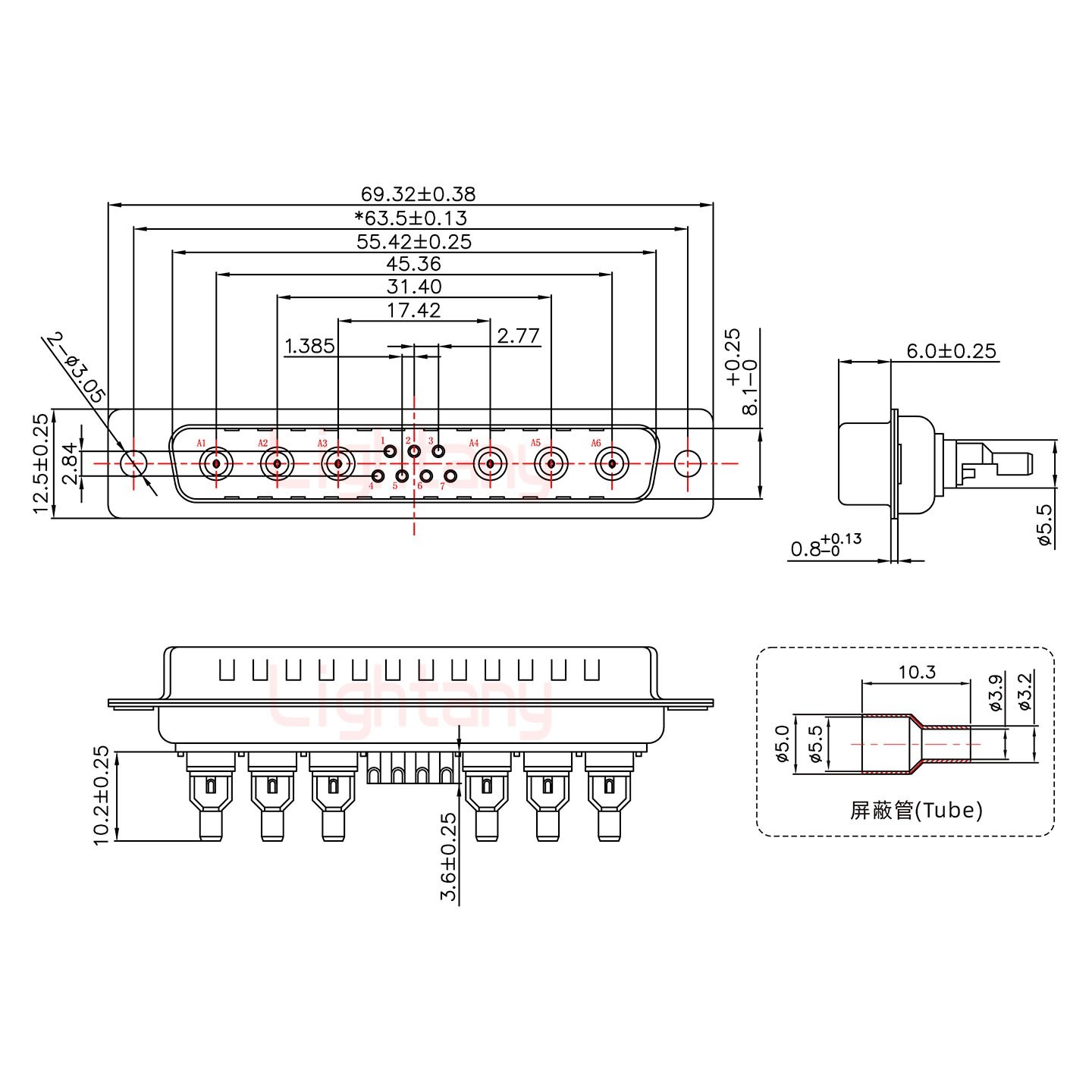 13W6A公头焊线+防水接头/线径10~16mm/射频同轴75欧姆