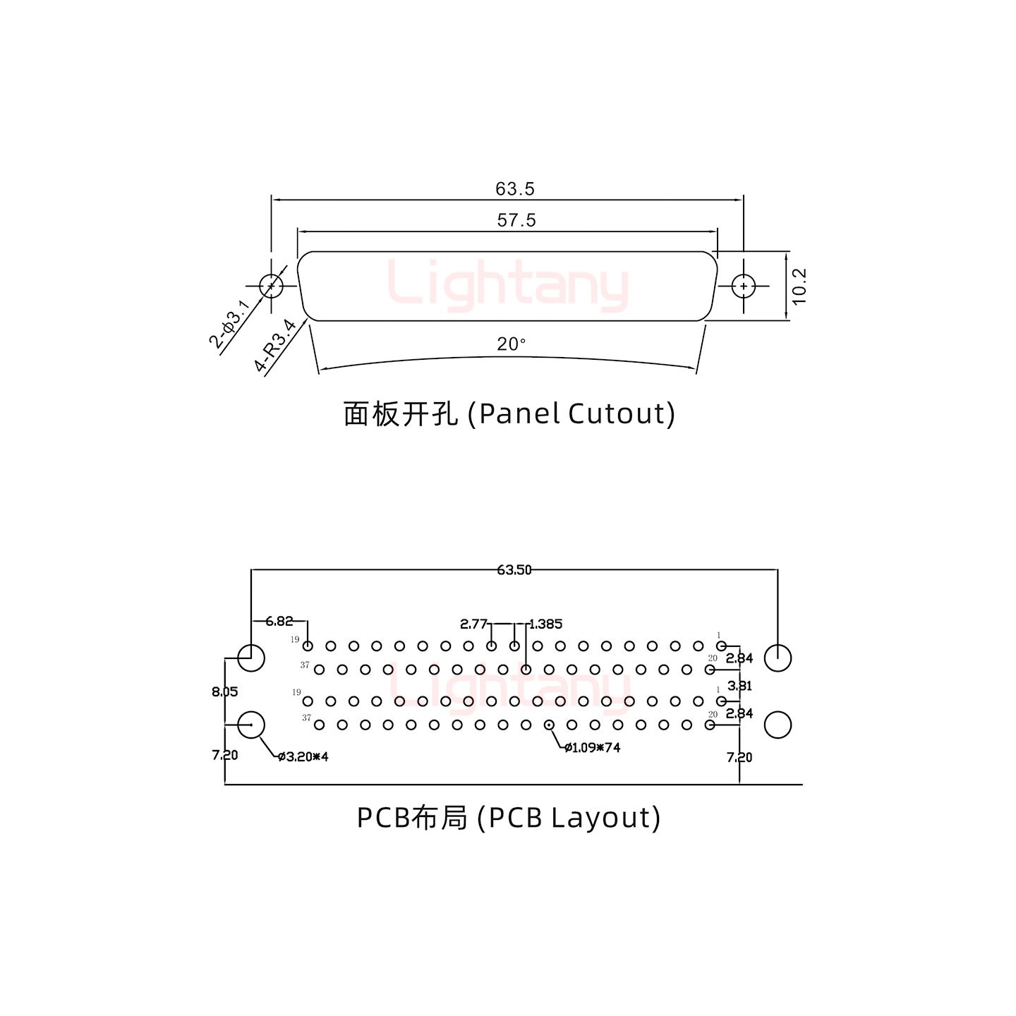 DR37 母对母 间距19.05车针双胞胎 D-SUB连接器