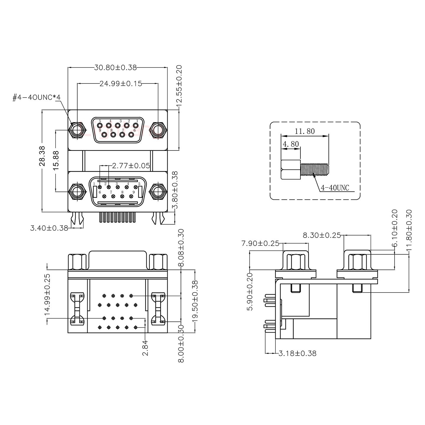 DR9上母下公 间距15.88 双胞胎冲针