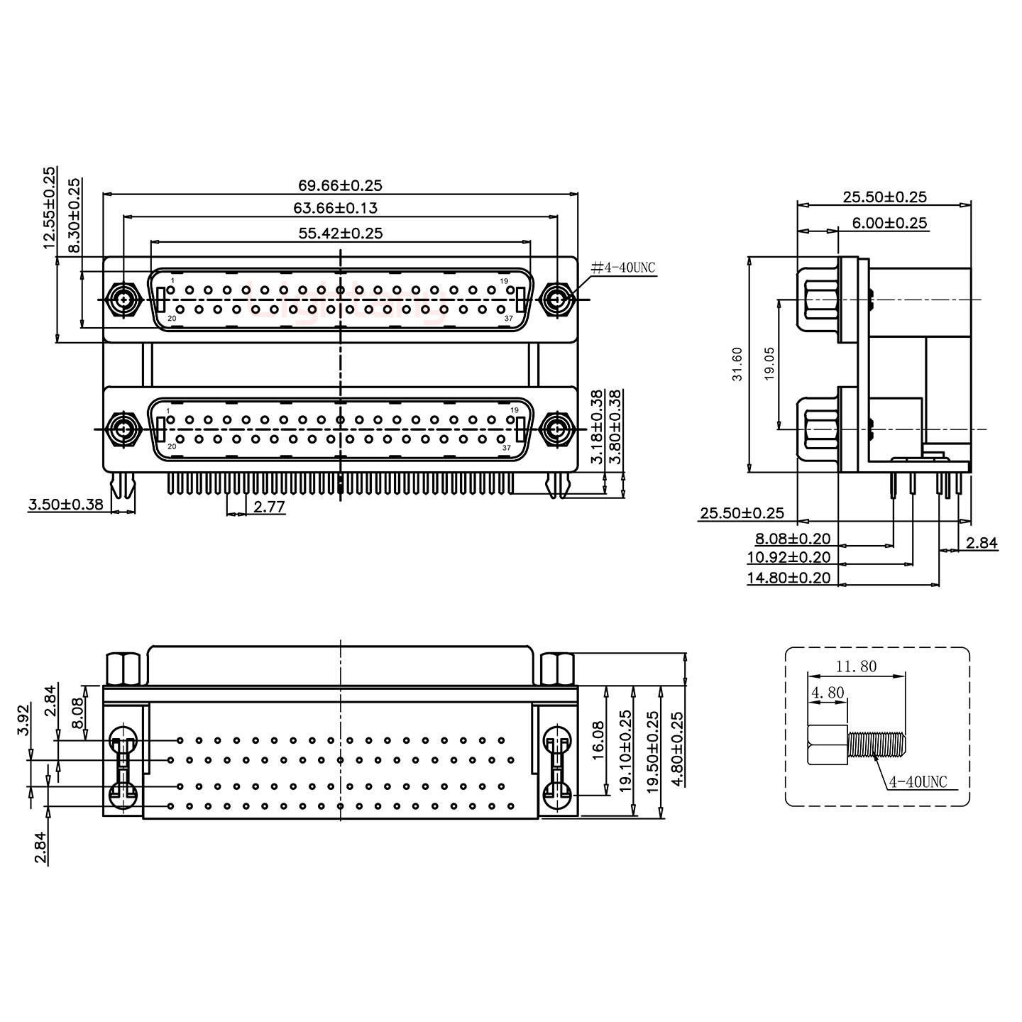 DR37公对公 间距19.05 双胞胎冲针