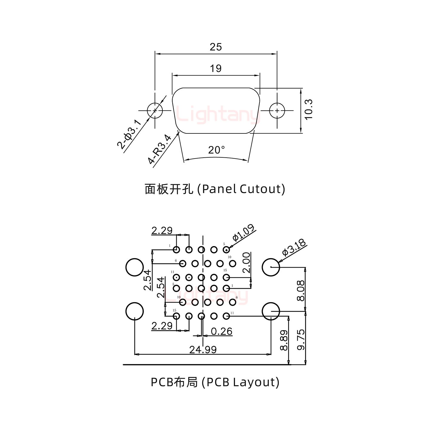 HDR15上公下母 间距19.05 双胞胎冲针