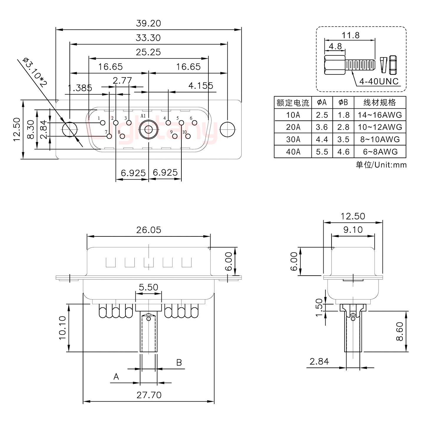 11W1公压线式/配螺丝螺母/大电流10A