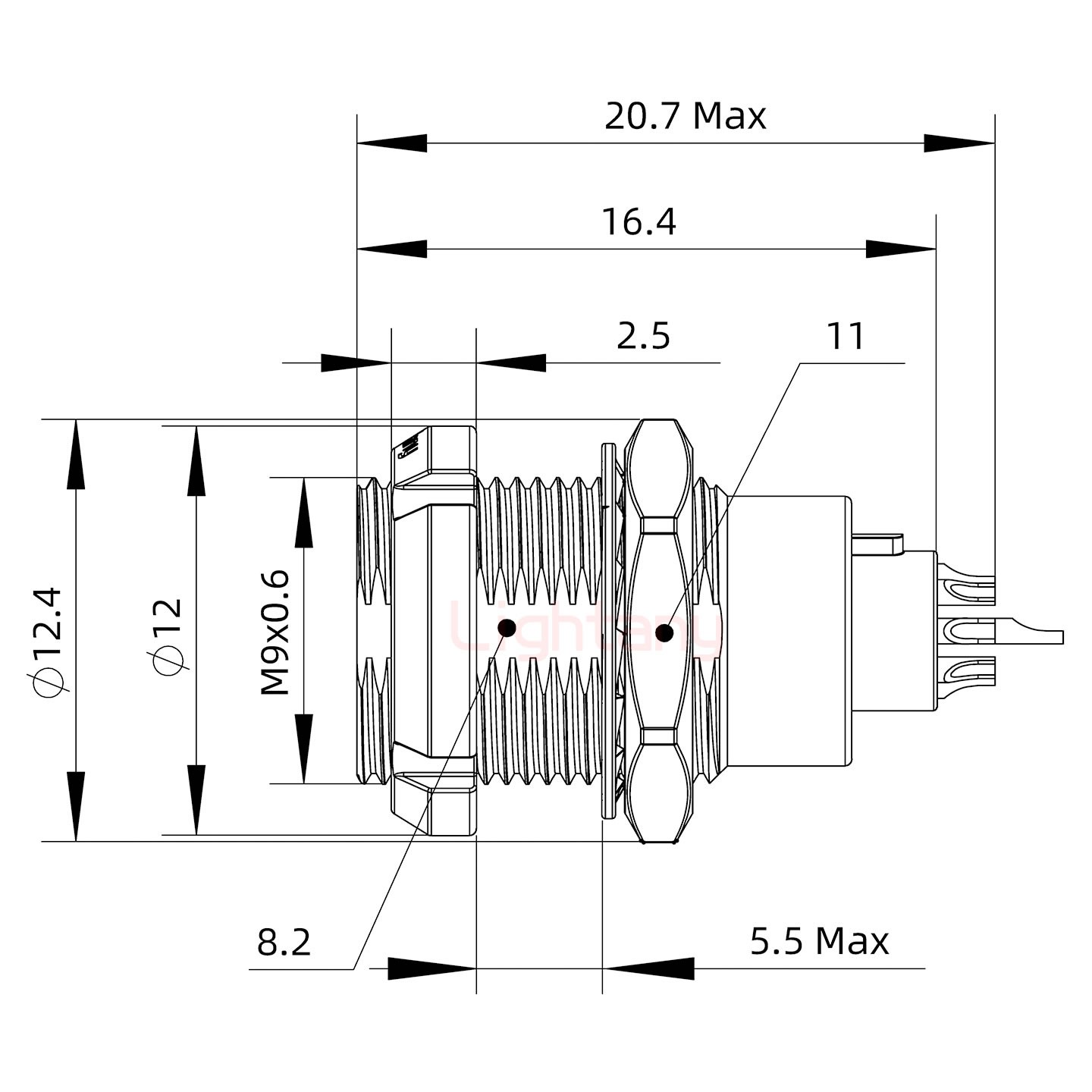 ECG.0B.007.CLL推拉自锁双螺母插座 焊线