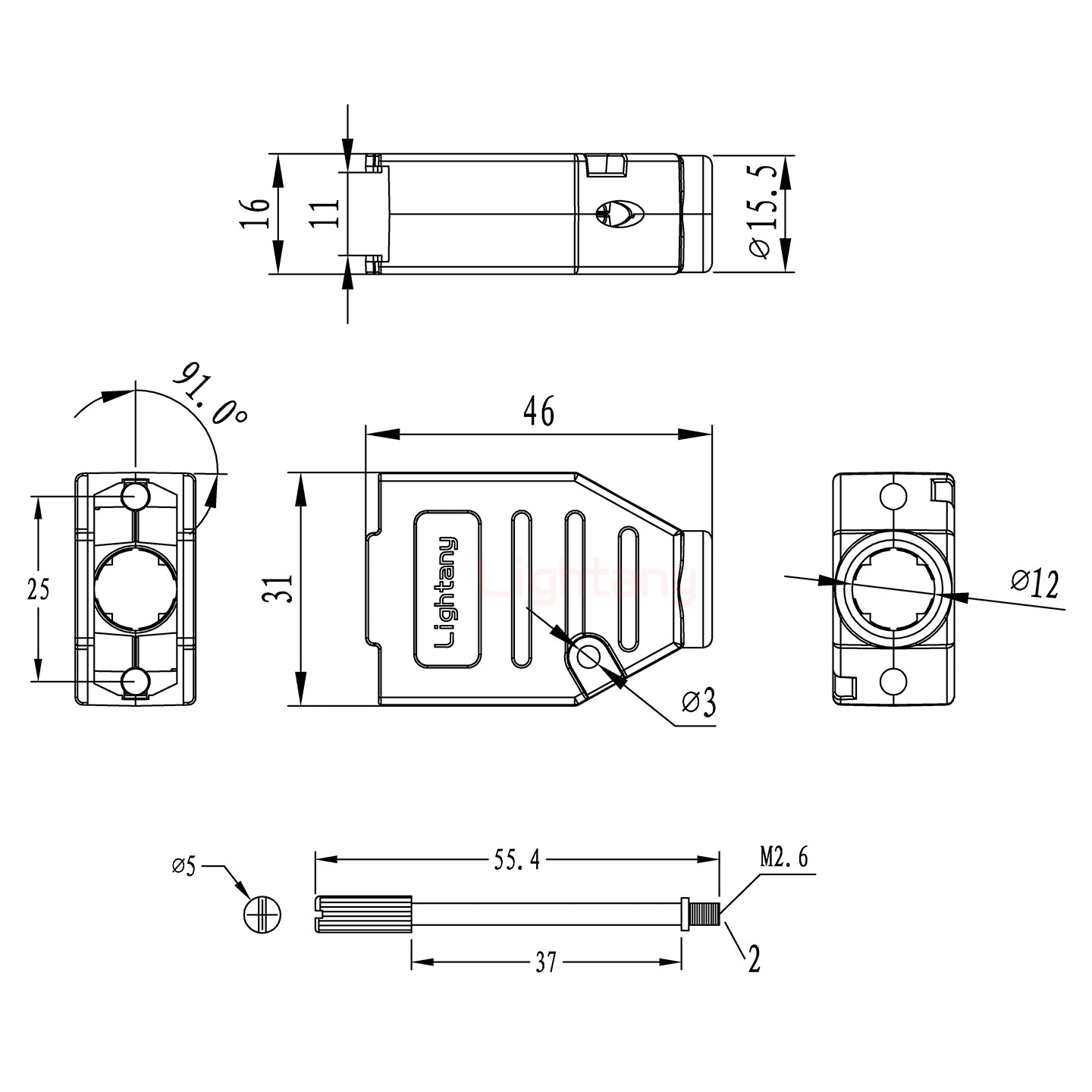 5W1公短体焊线20A+9P金属外壳1707直出线4~12mm
