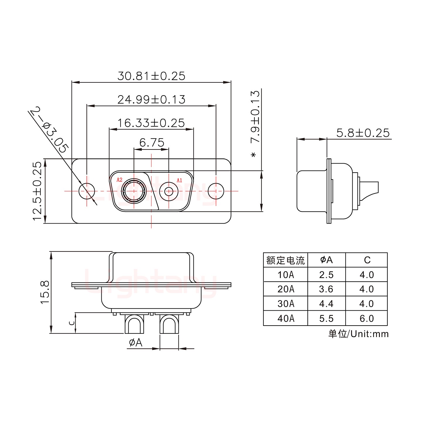 2V2母短体焊线30A+9P金属外壳1707直出线4~12mm