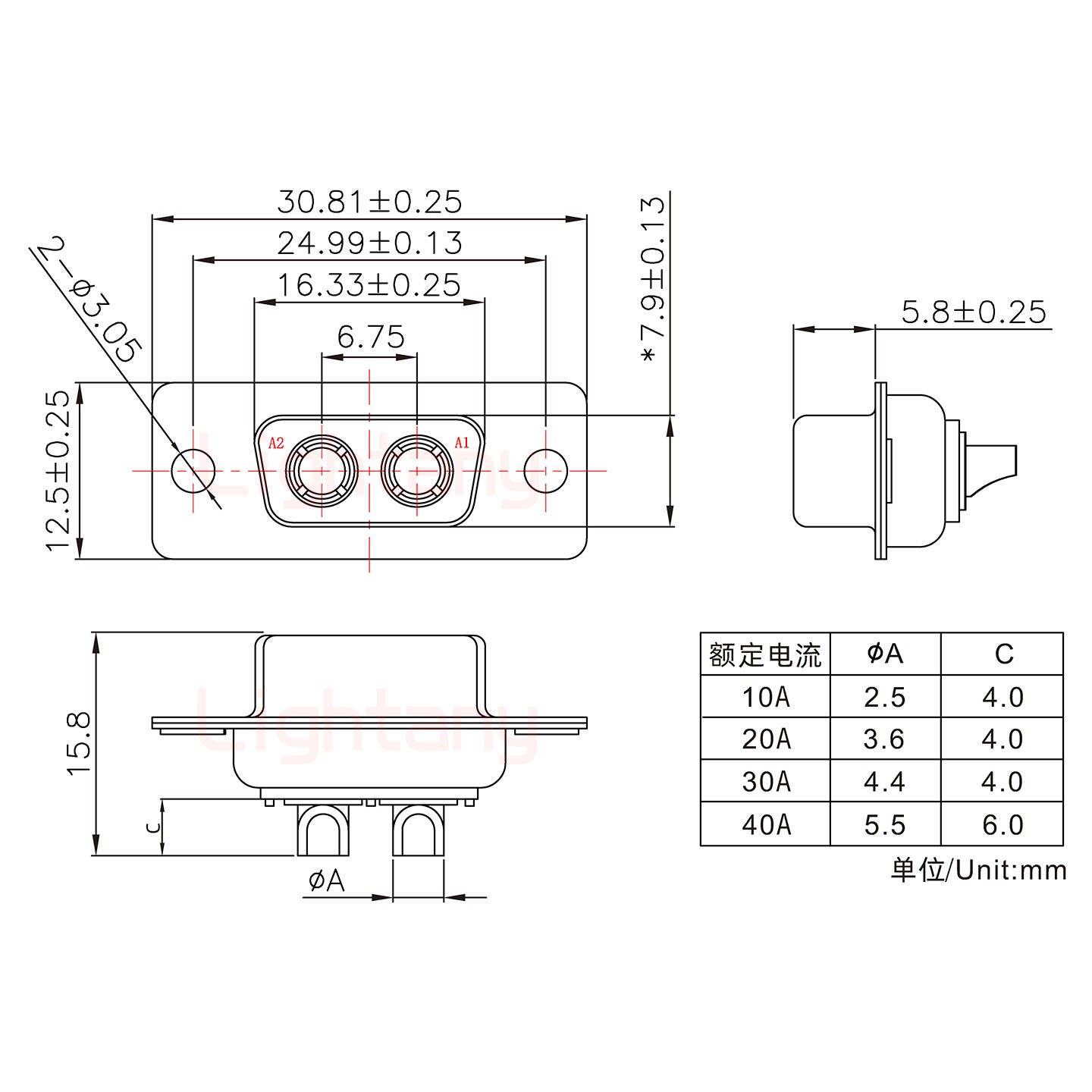 2W2母短体焊线20A+9P金属外壳1707直出线4~12mm