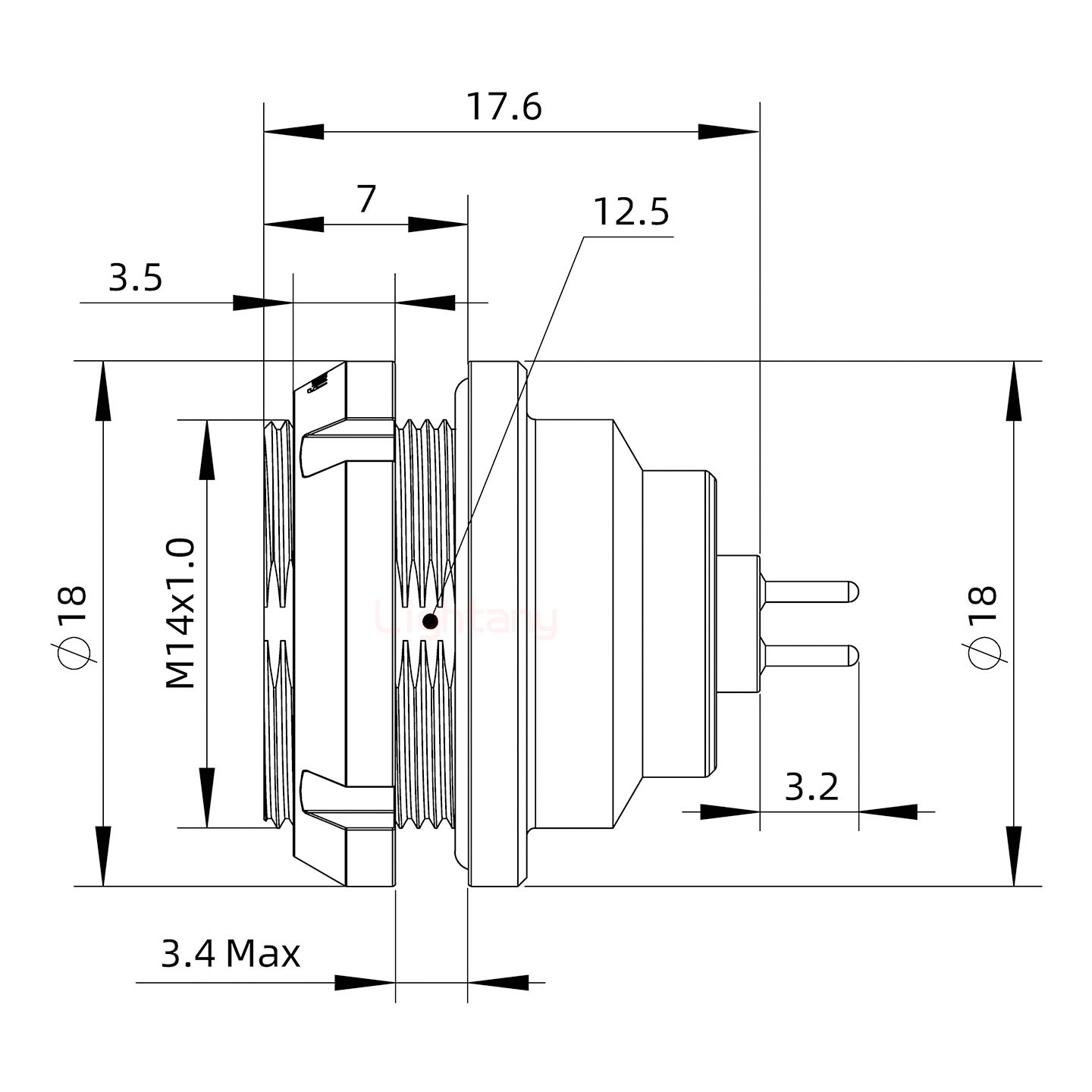 EEG.0K.006.CLN推拉自锁前螺母插座 PCB直插板
