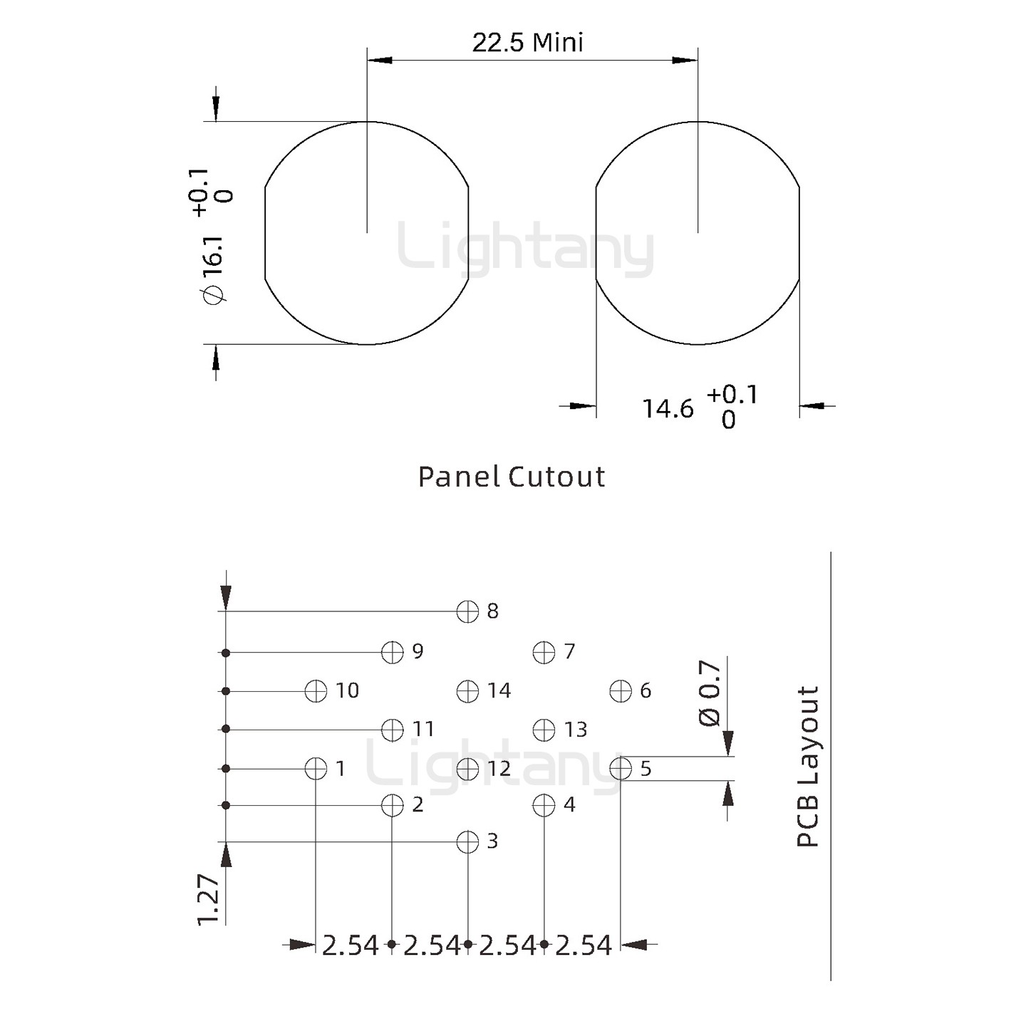 EEG.1K.014.CLV推拉自锁前螺母插座 PCB弯插板
