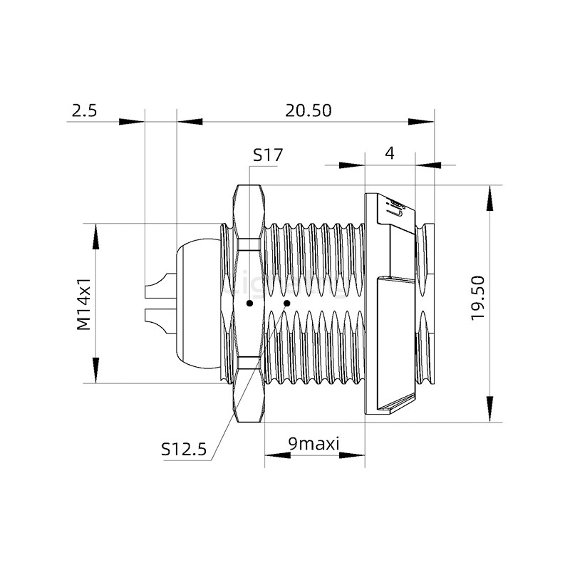 PKG.M0.2GL.LG双螺母插座 焊线 推拉自锁