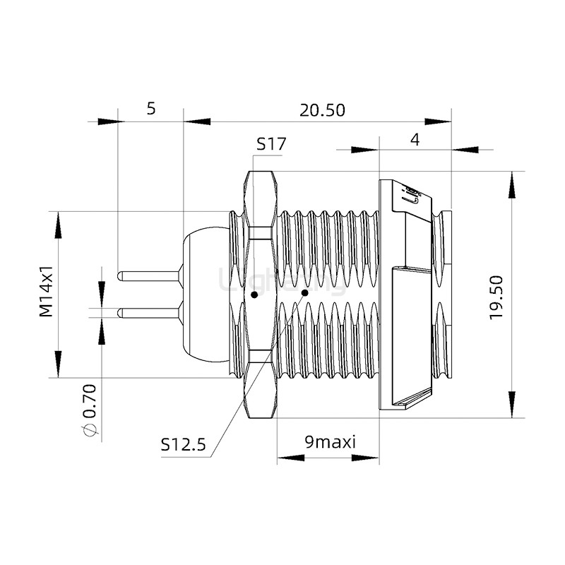 PKG.M0.2GL.NG双螺母插座 PCB直插板 推拉自锁