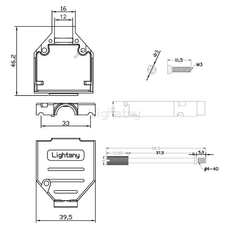 1664-15P-D-SUB金属外壳-直出线4~12mm