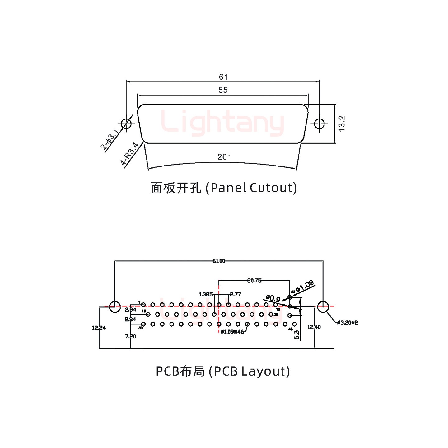 47W1公PCB弯插板/铆支架12.2/射频同轴50欧姆