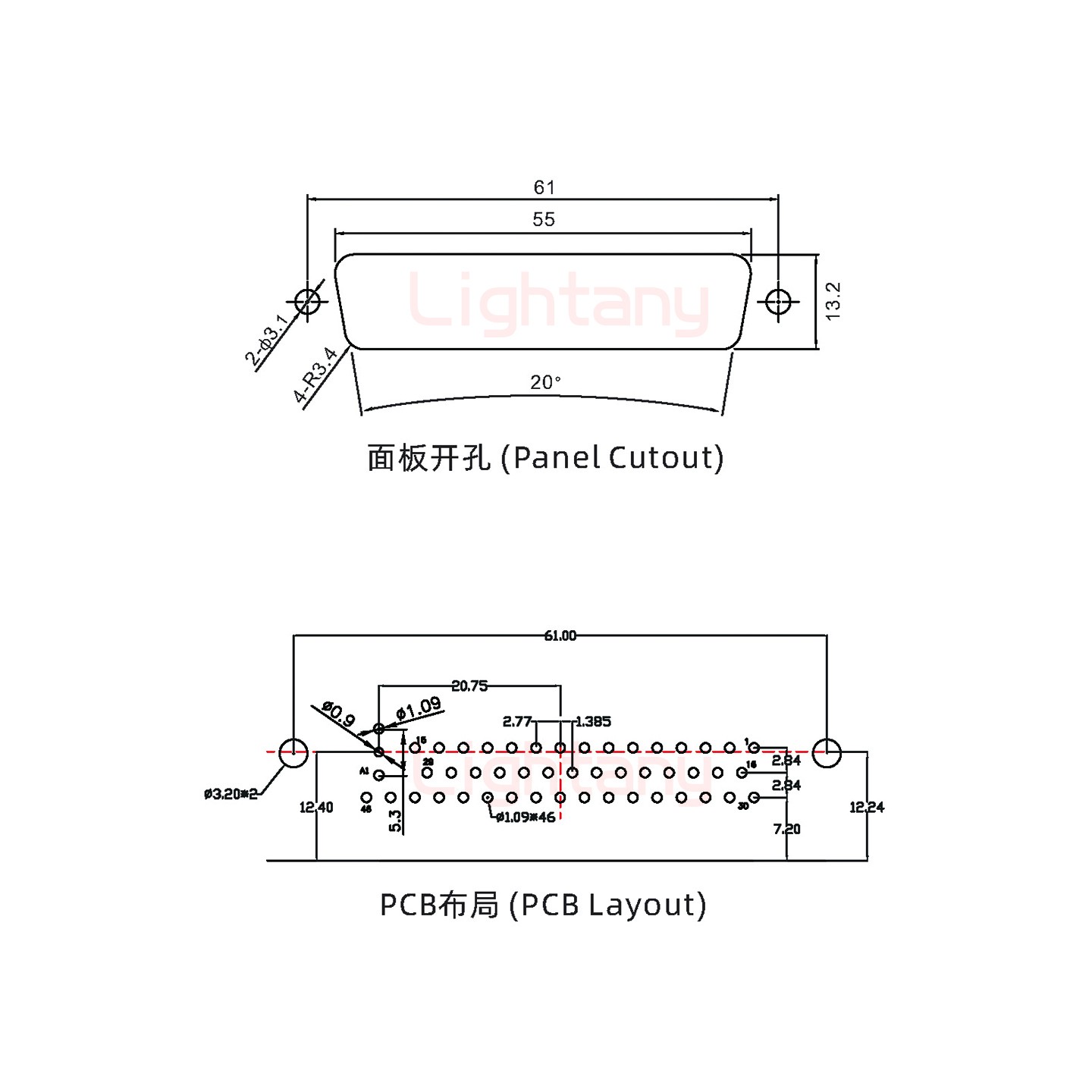 47W1母PCB弯插板/铆支架12.2/射频同轴75欧姆