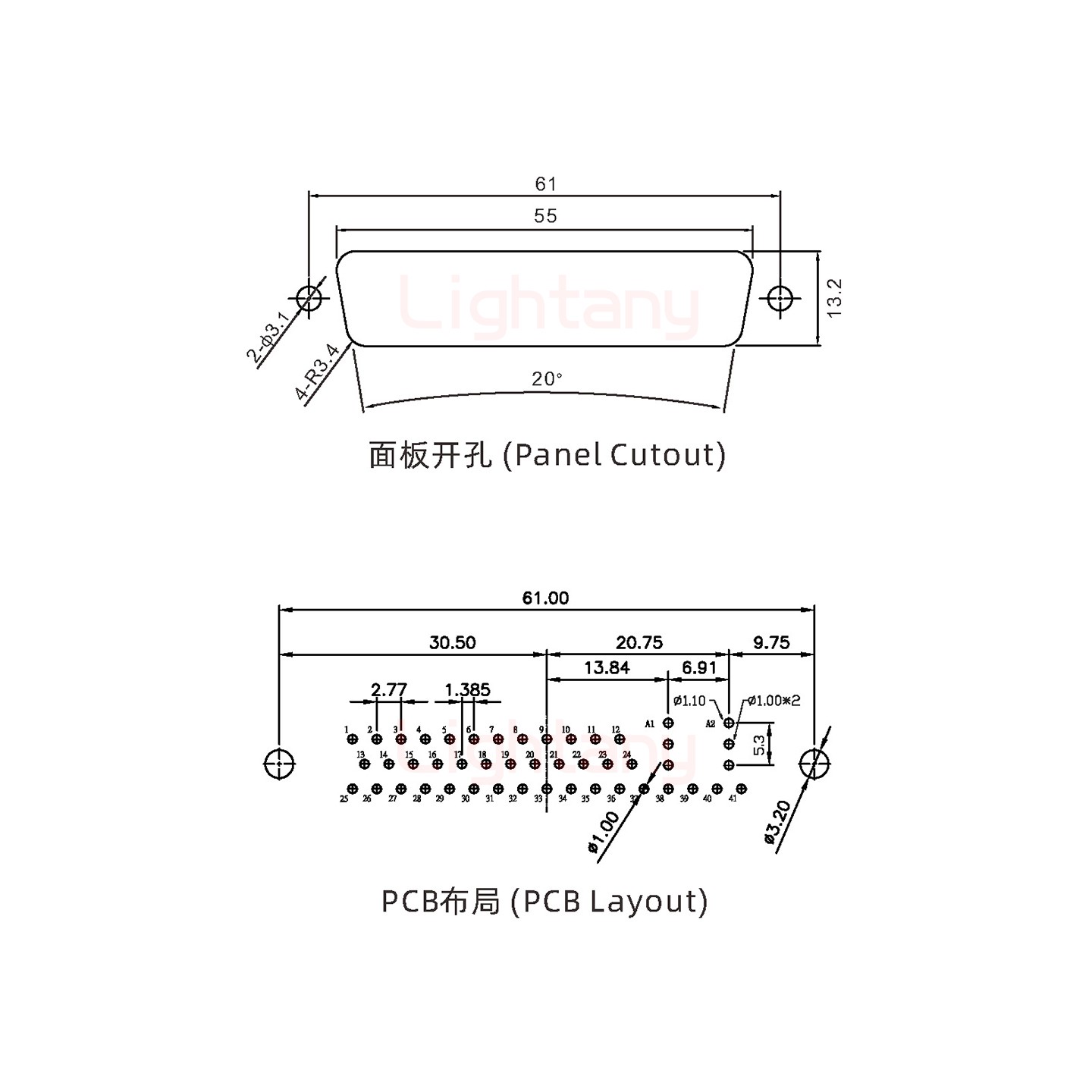 43W2公PCB直插板/铆鱼叉7.0/射频同轴75欧姆