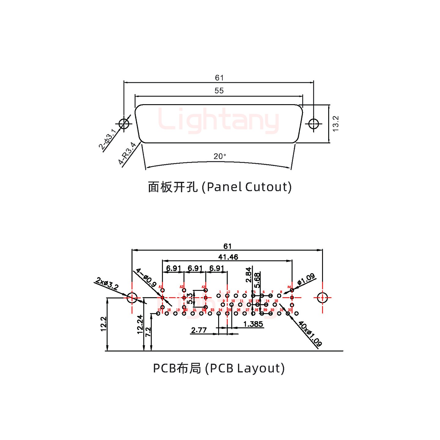 36W4公PCB弯插板/铆支架12.2/射频同轴75欧姆