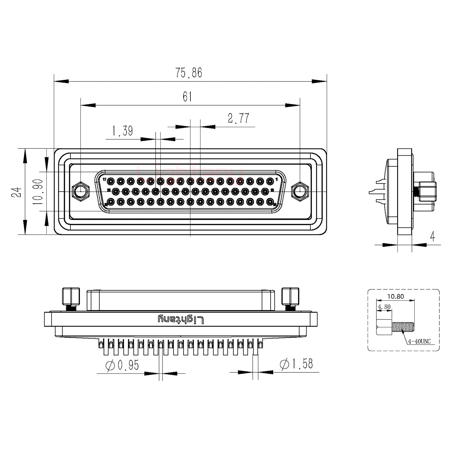 防水DB50 母 焊线式 锁螺丝 车针